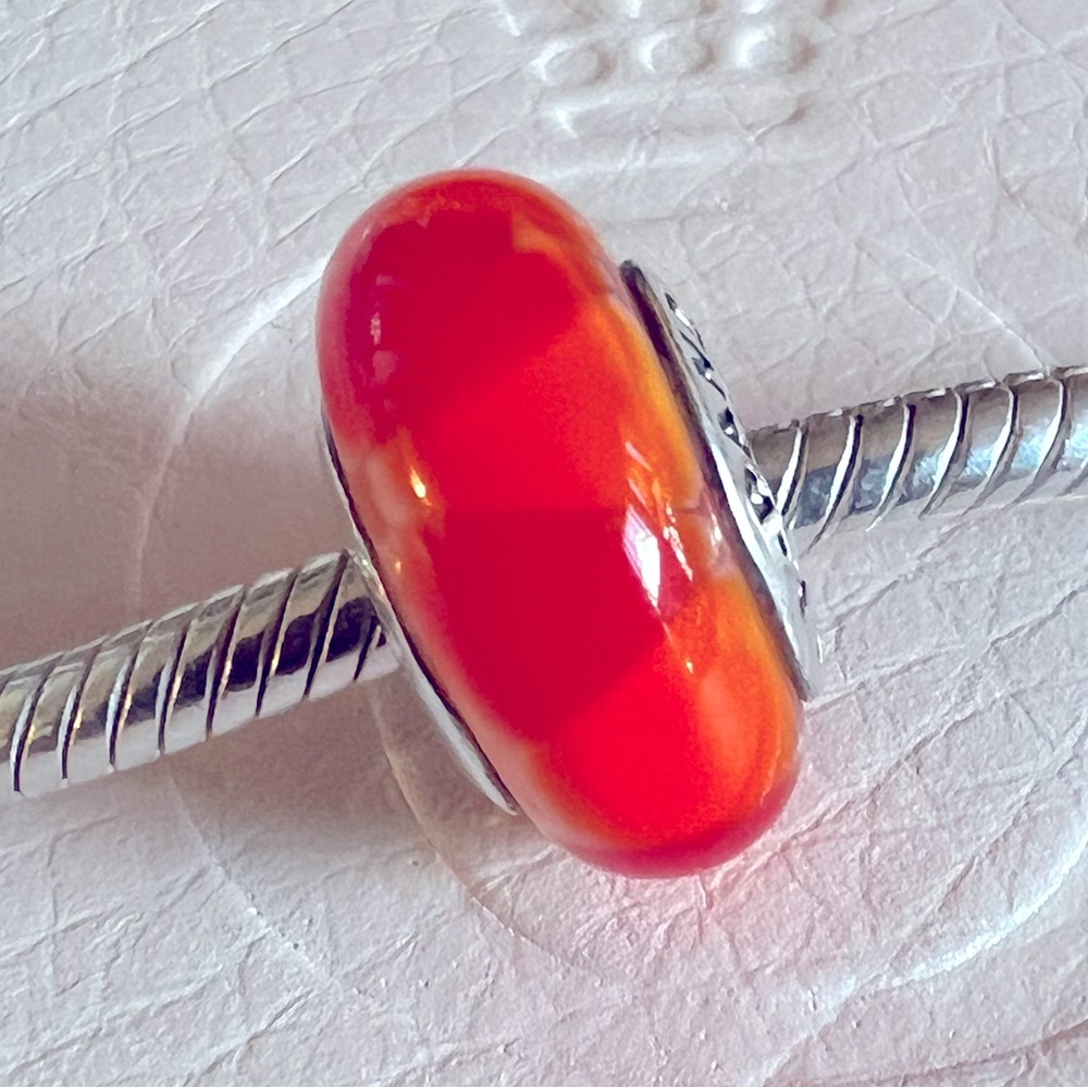 Pandora Orange Red Murano Glass Charm